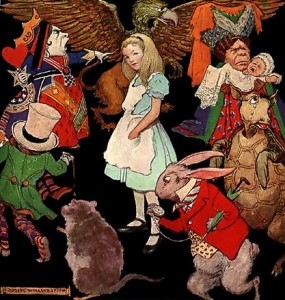 Alice in Wonderland. Drawing by Jessie Wilcox Smith 1915. From Wikipedia Commons.