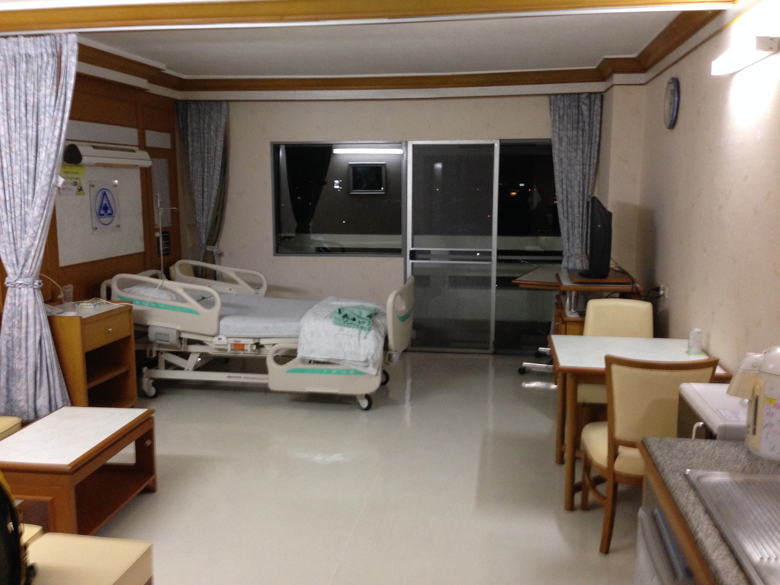 private hospital room at night