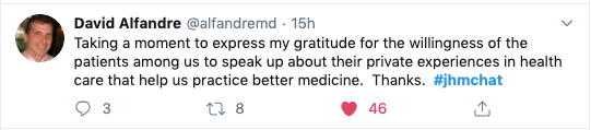 One of the final tweets from Dr. David Alfandre genuinely expressed our appreciation for our patient participants. 